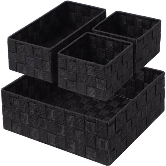 Woven Storage Baskets Set of 4 Black Organizer Bins for Drawer Closet Shelf - Picture 1 of 7